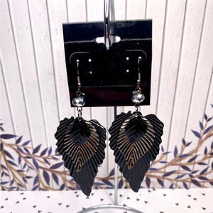 NEW Two Toned Layered Metal Leaf Earrings